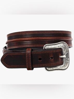 Ariat Men’s Distressed Leather Western Belt Brown Full Grain Tooled Buckle
